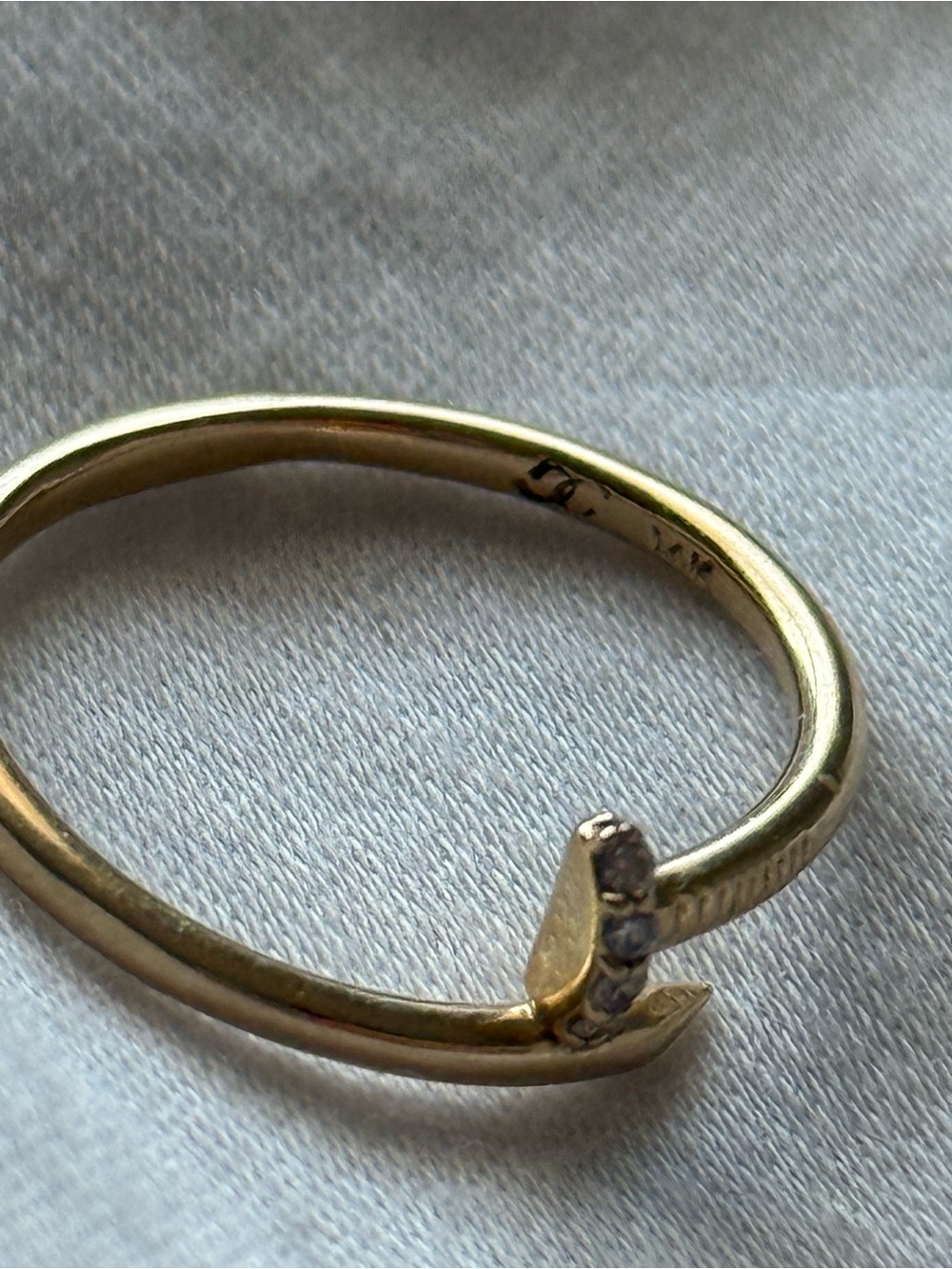 14k solid gold and natural diamond nail ring - size 8 - Picture 2 of 4